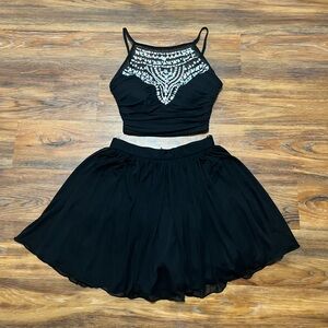 B. Darlin Black Sequined Two-Piece Halter Fit and Flare Dress - Size XS